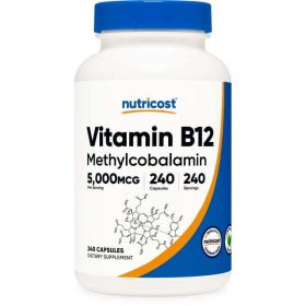 Nutricost Vitamin B12 (Methylcobalamin) 5000mcg, 240 Capsules - Non-GMO & Gluten Free